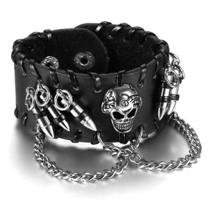Skull Metal Chain Black Wristband Adjustable Bracelet