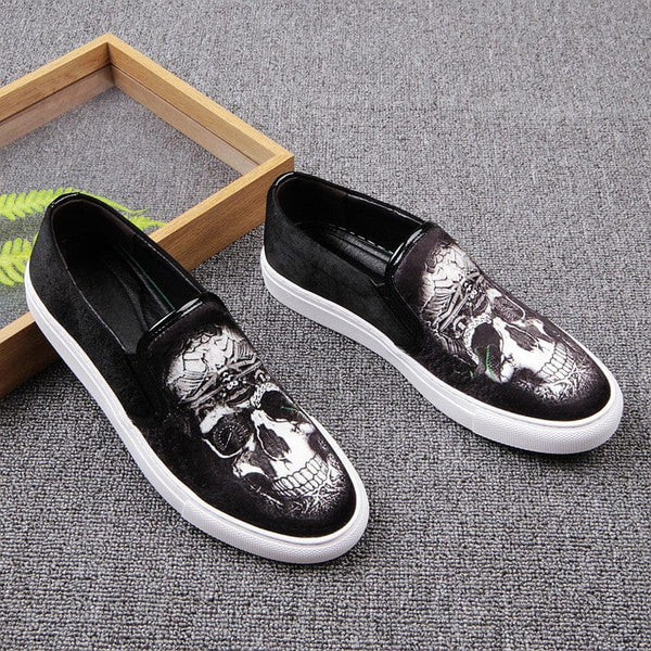 Men's Casual Punk Genuine Leather Skull Slip-on Breathable Loafers