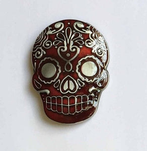 Clear Red Mexican Katrina Skull Belt Buckle