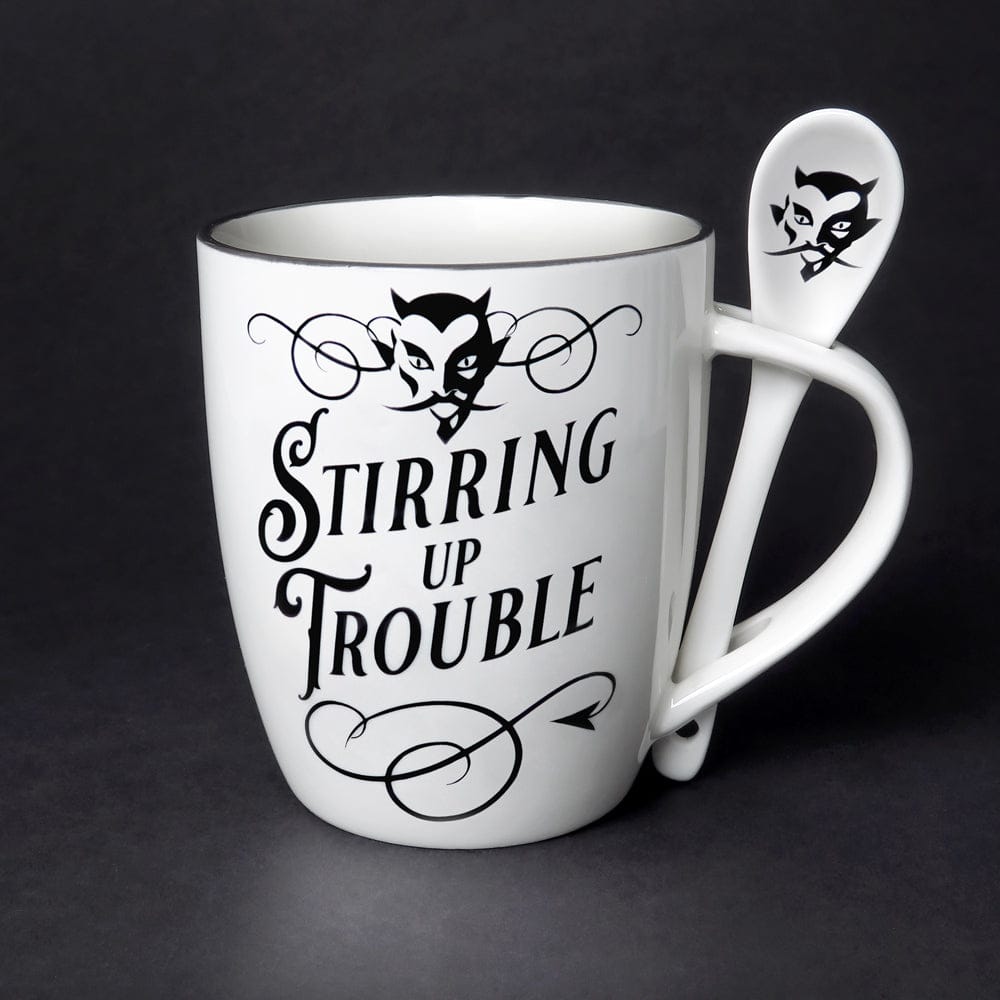 Devil Stiring Up Trouble Cup and Spoon