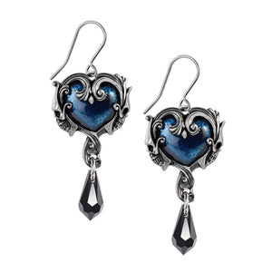 Blue Enamel Black Austrian Crystal Drop Earrings