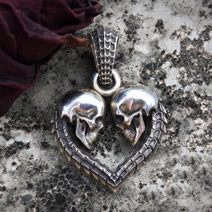 Double Skull Heart Necklace Pendant