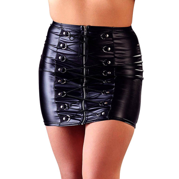 Fashion Black Woman's Lace Up Zipper Open Gothic Mini Skirt