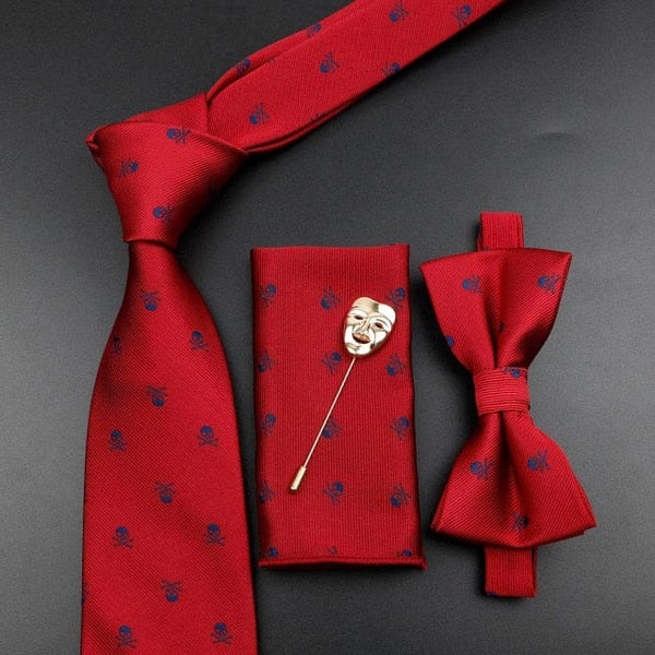 Men's Skull 8cm Polyester Suit Collar, Bowtie or Handkerchief Set