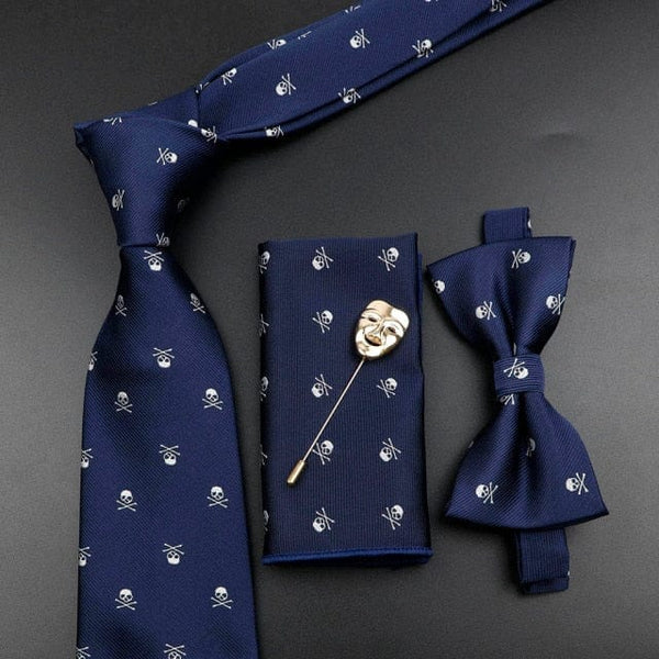 Men's Skull 8cm Polyester Suit Collar, Bowtie or Handkerchief Set