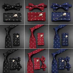 Men's Skull 8cm Polyester Suit Collar, Bowtie & Handkerchief Set