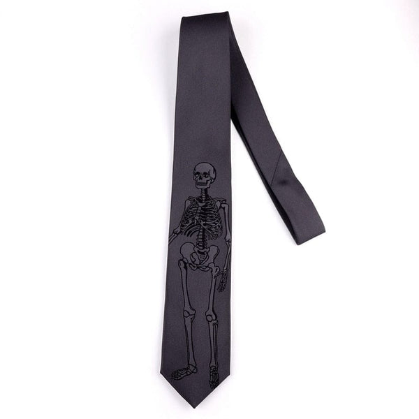 Men's Skull Design Dark Gray Embroidery Tie