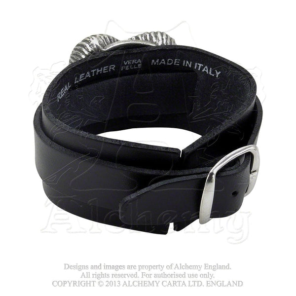 Gears of Aiwass Wide Black Leather Wrist Strap