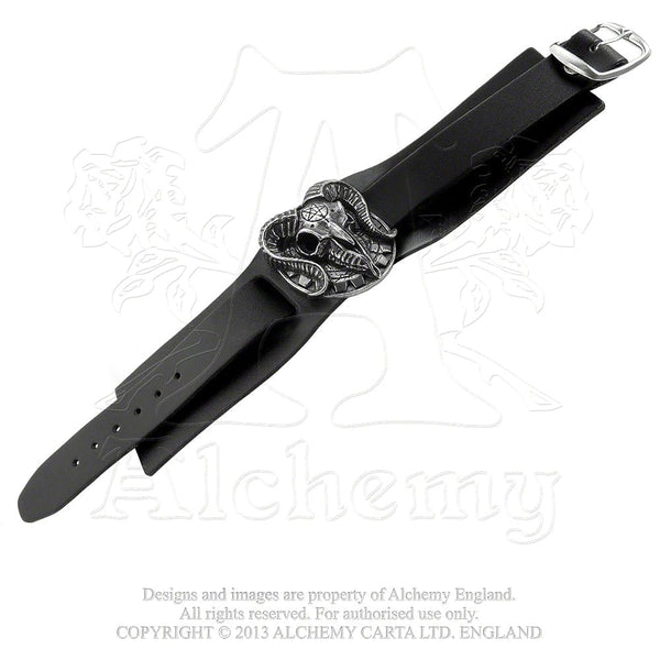 Gears of Aiwass Wide Black Leather Wrist Strap