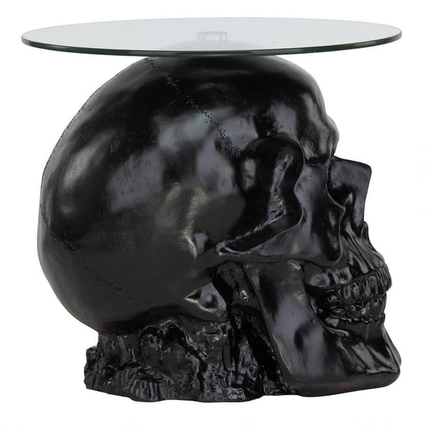 Gothic Skull  Glass-Topped Table Black