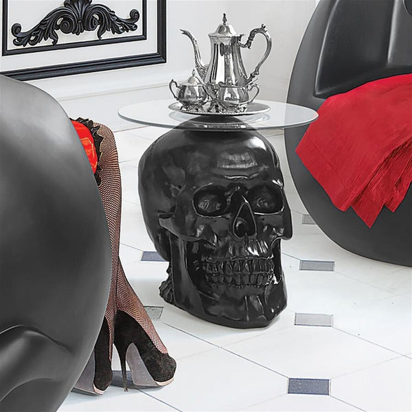 Gothic Skull  Glass-Topped Table Black