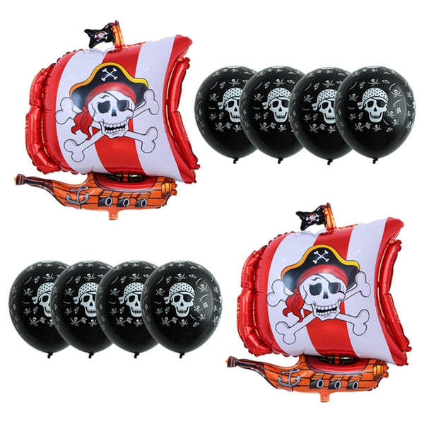 10pcs Pirate Ship Balloons Skull Polka Dot Latex Helium Balloon Birthday Theme Party