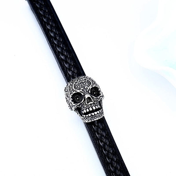 Skull Leather Stainless Steel Skull Bracelet