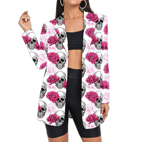Women's Skull 💀 🌺 Pink Floral Oversized Blazer