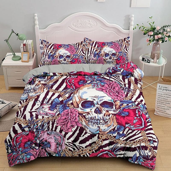 Pink Skull Duvet Cover Set With Pillowcase 2/3pcs
