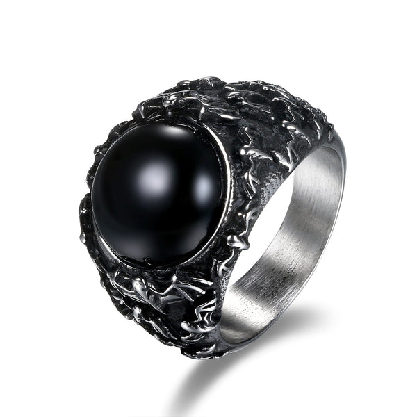 Vintage Gothic Black Stainless Steel Ring With Tiger Eye Jewelry