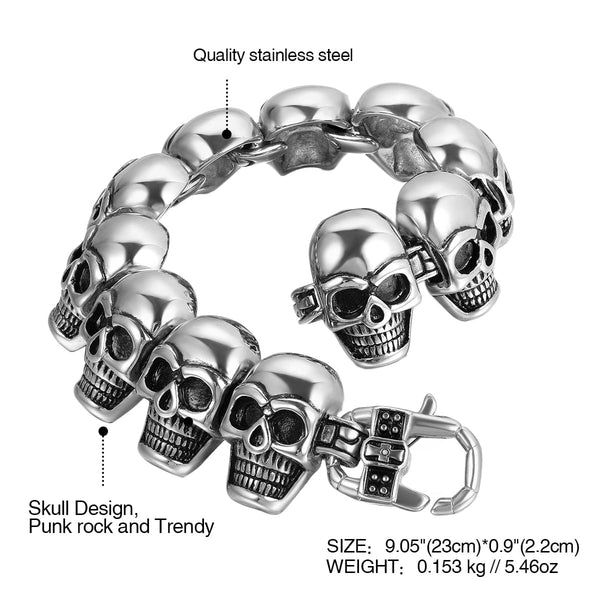 Punk Skull Stainless Steel Charm Link Chain Bracelet