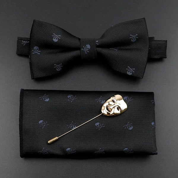 Men's Skull 8cm Polyester Suit Collar, Bowtie or Handkerchief Set