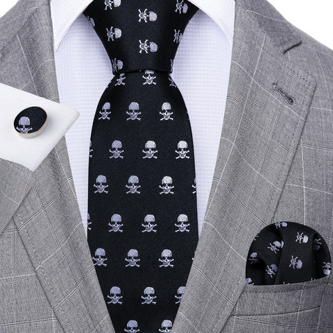 Brown Skull Fashion Men Tie Necktie Gravat Handkerchief Cufflinks