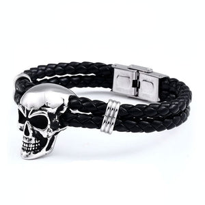 Extra Large Skull Stainless Steel Punk Leather Bracelet