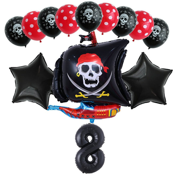 13Pcs/set Pirate Boat Skull Latex Balloons Birthday Theme Party Supplies
