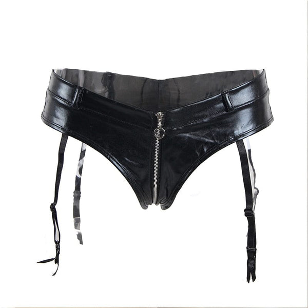 Black Latex Zipper Panties Garter Belt