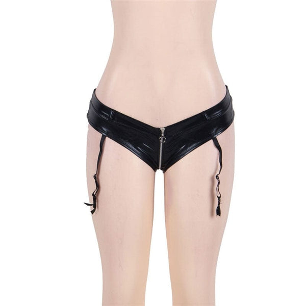 Black Latex Zipper Panties Garter Belt