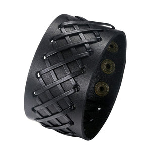 Criss Cross Adjustable Leather Wide Cuff Bracelet