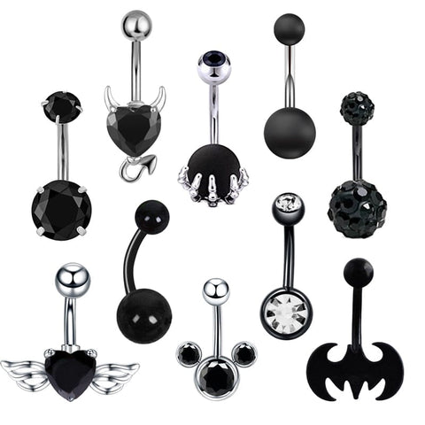 Gothic Stainless Steel Crystal Pendant Belly Button Rings