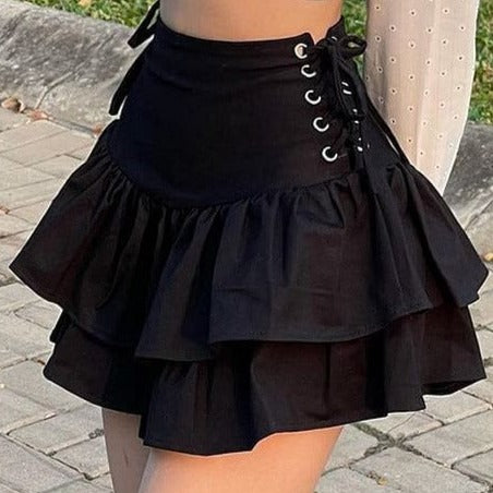 Women's E-girl High Waist Bandage Mini Skirt