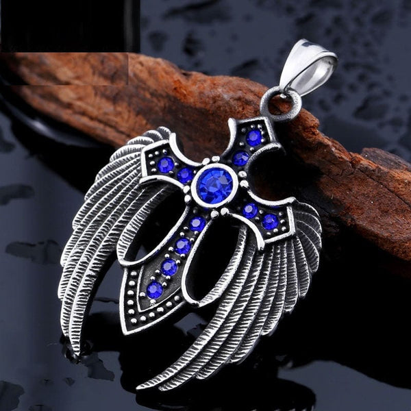 Stainless Steel Wing Cross Stone Pendant