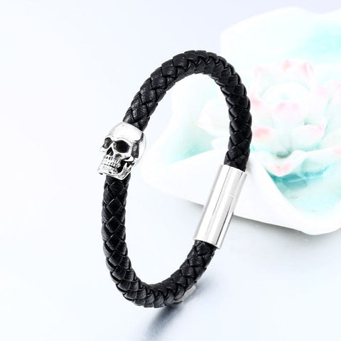 Skull Leather Woven Bracelet