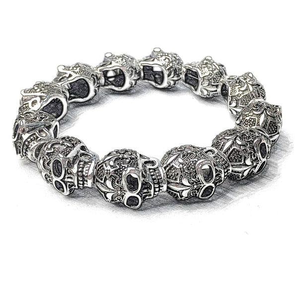 Skull Punk Bead Bracelet Silver Jewelry