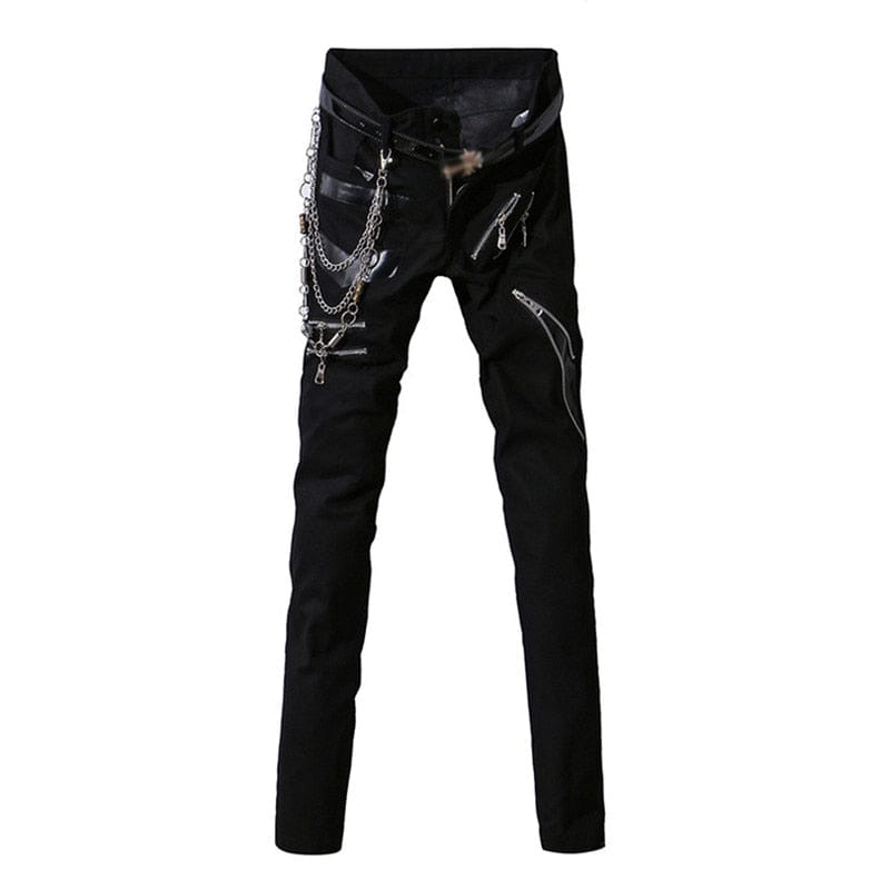 Men's Patchwork Punk Gothic Multi Zippers Pants