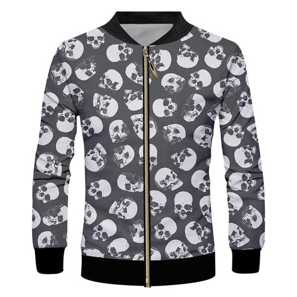 Men's Loose Skulls Punk Rock Zipper Printed Casual Jacket