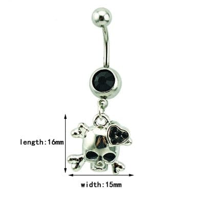 Belly Button Ring Surgical Steel Dangle Rhinestone Heart Skull 💀