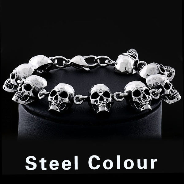 Stainless Steel Punk Retro Large and Small Skull Bracelet