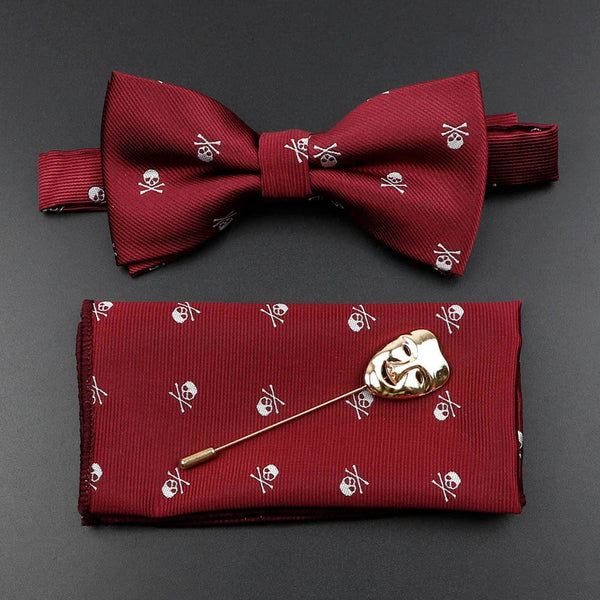 Men's Skull 8cm Polyester Suit Collar, Bowtie or Handkerchief Set