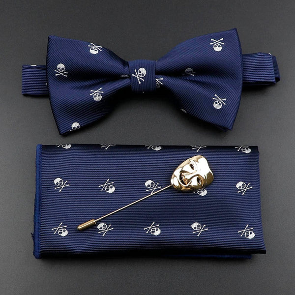 Men's Skull 8cm Polyester Suit Collar, Bowtie or Handkerchief Set