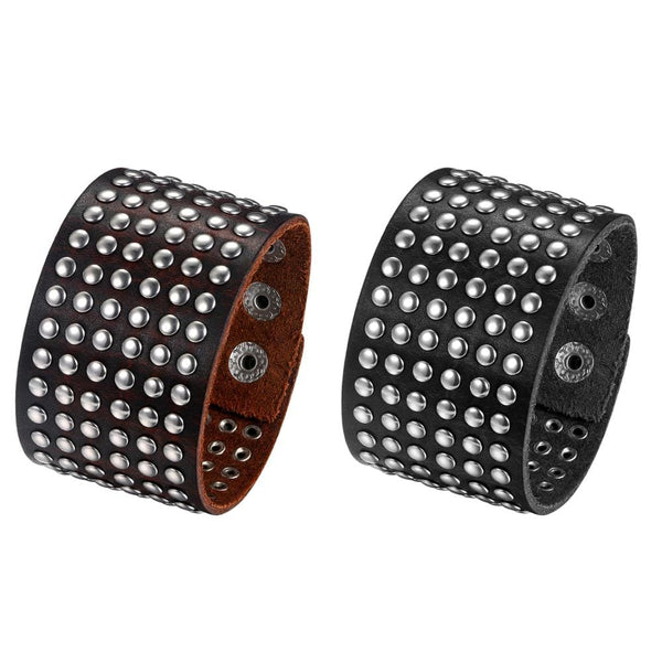 Stud Spikes Rivet Adjustable Leather Wide Cuff Bracelet