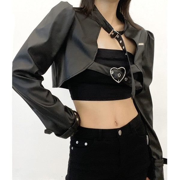 Women's Punk Style Black Metal Buckle Gothic Jacket