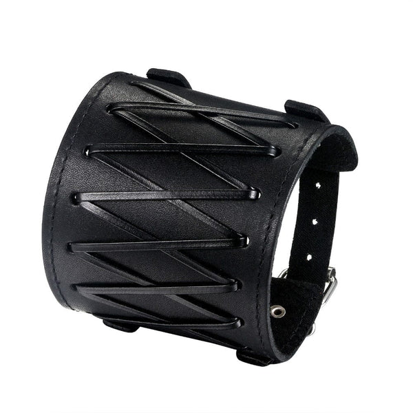Criss Cross Open Adjustable Leather Wide Cuff Bracelet