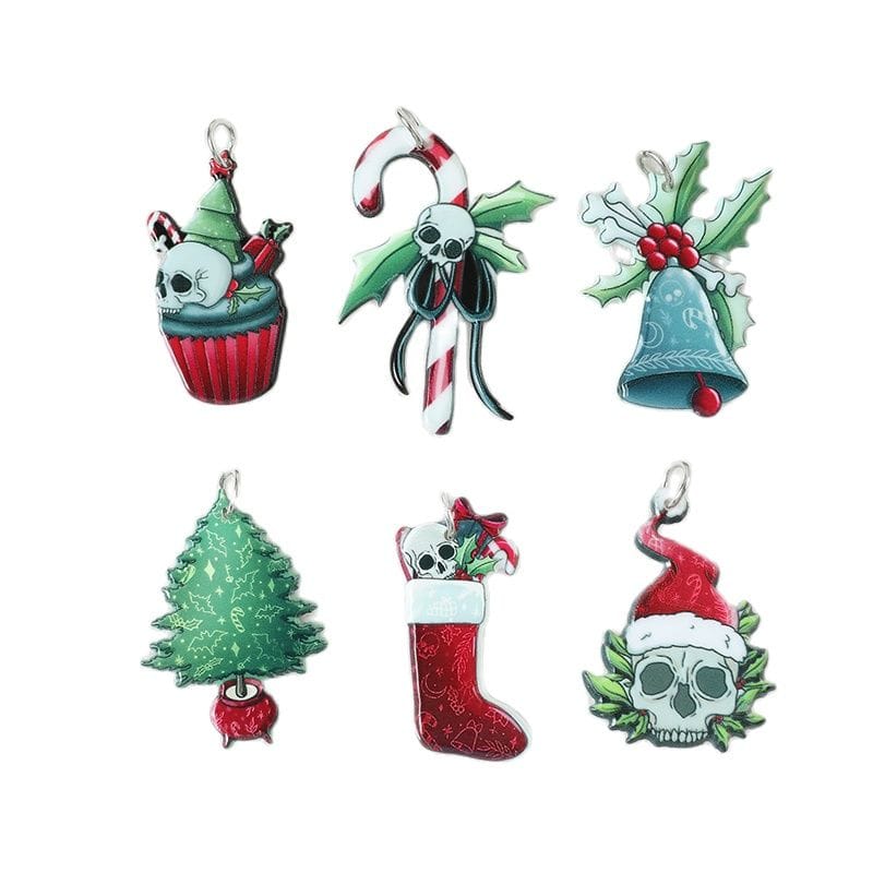 12Pcs Christmas Charms Tree, Skull, Santa Claus Holiday Decoration