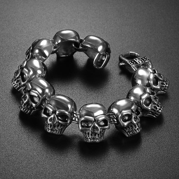 Punk Skull Stainless Steel Charm Link Chain Bracelet