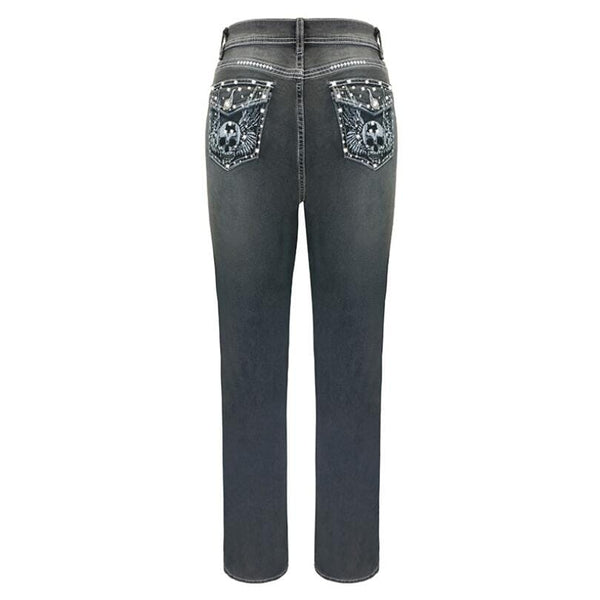 Women's Vintage Embroidered Skull Beaded Casual Jeans