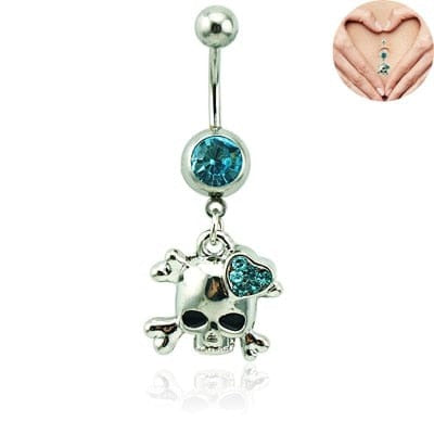 Belly Button Ring Surgical Steel Dangle Rhinestone Heart Skull 💀