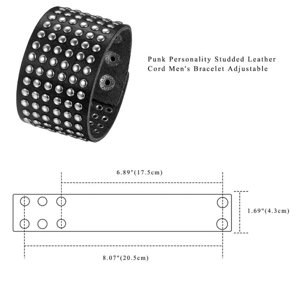 Stud Spikes Rivet Adjustable Leather Wide Cuff Bracelet