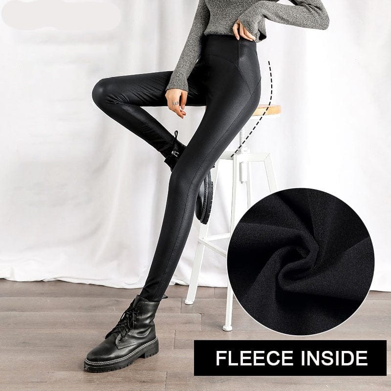 Black Fleece Matte Leather Women's High Waist Leggings