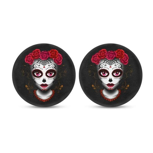 Day of The Dead Sugar Skull Design Car Accessories Set of 2 Cupholder Coasters