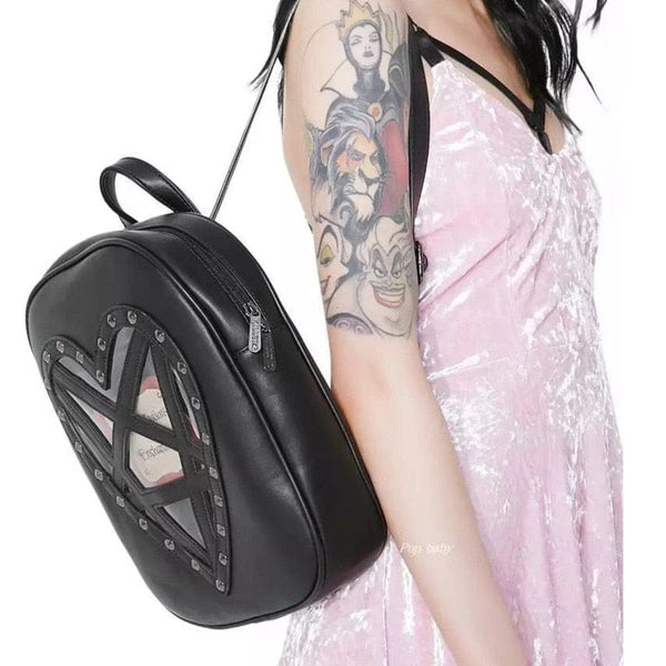 Women's Heart Shaped Gothic Rivet Pentagram Casual Backpack